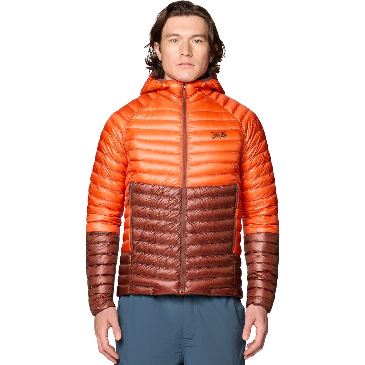 Image of Mountain Hardwear Ghost Whisperer Hooded Jacket - Men's Aspect/Bourbon Brown, L