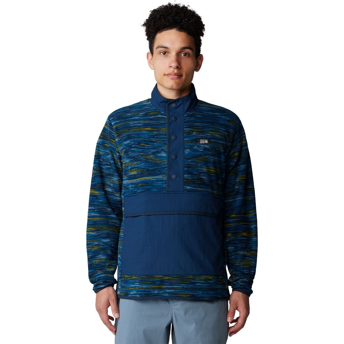 Image of Mountain Hardwear Microchill Snap Pullover - Men's Dark Caspian Stria Print, L