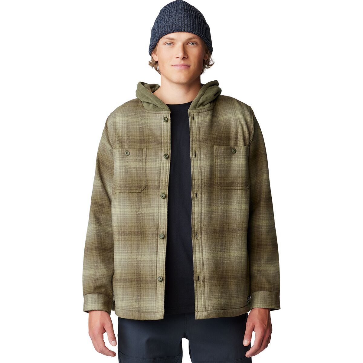 Image of Mountain Hardwear Plusher Microchill Lined Shirt - Men's Dark Pine Ombre Buffalo Check Print, XXL