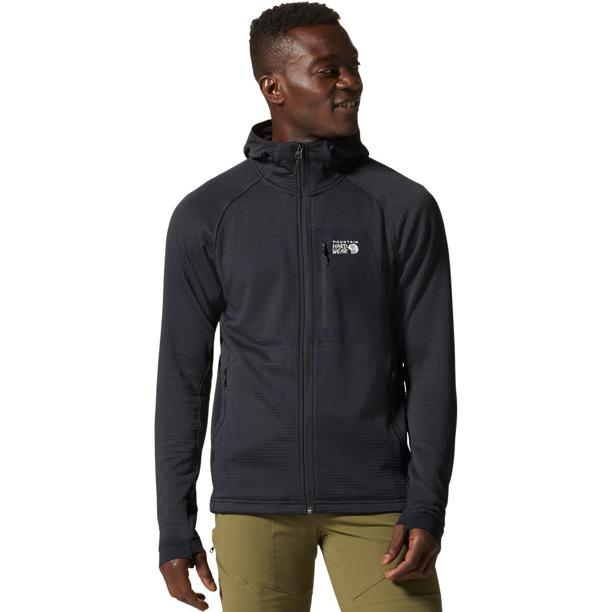 Image of Mountain Hardwear Polartec Power Grid Full-Zip Hoodie - Men's Black, L