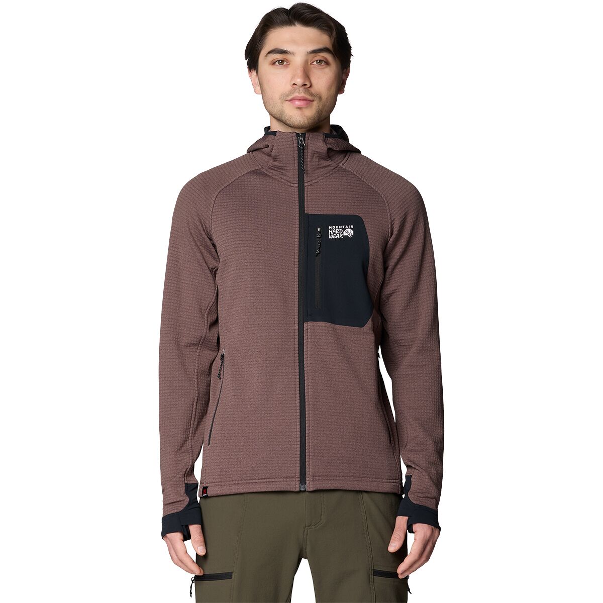 Image of Mountain Hardwear Polartec Power Grid Full-Zip Hoodie - Men's Carob Heather, XL