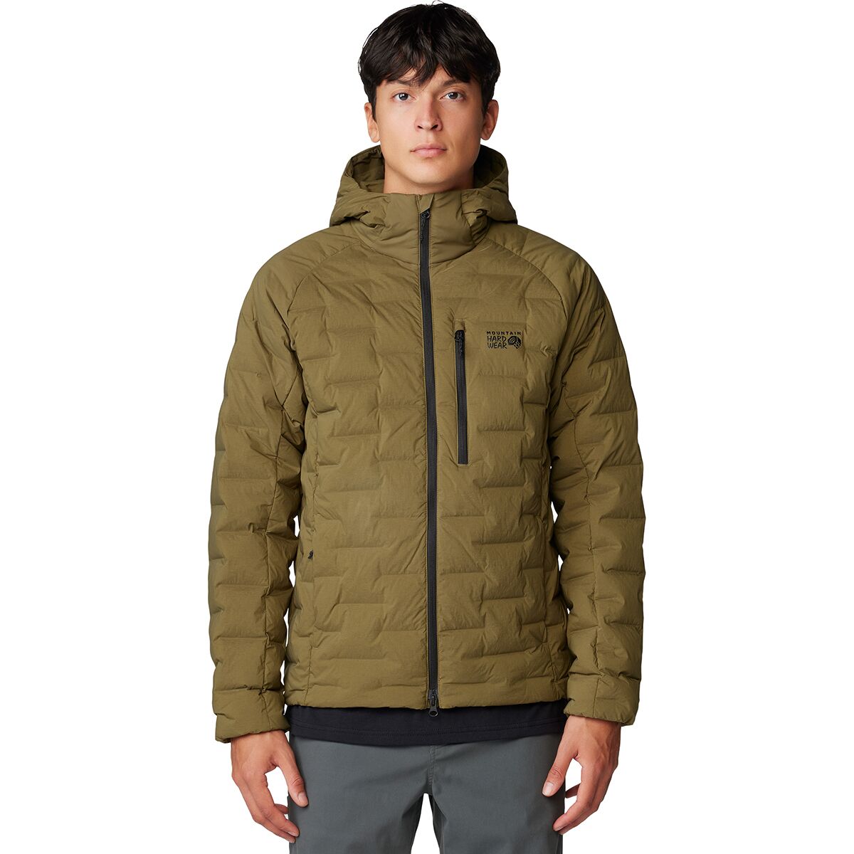 Image of Mountain Hardwear StretchDown Hooded Jacket - Men's Combat Green, S