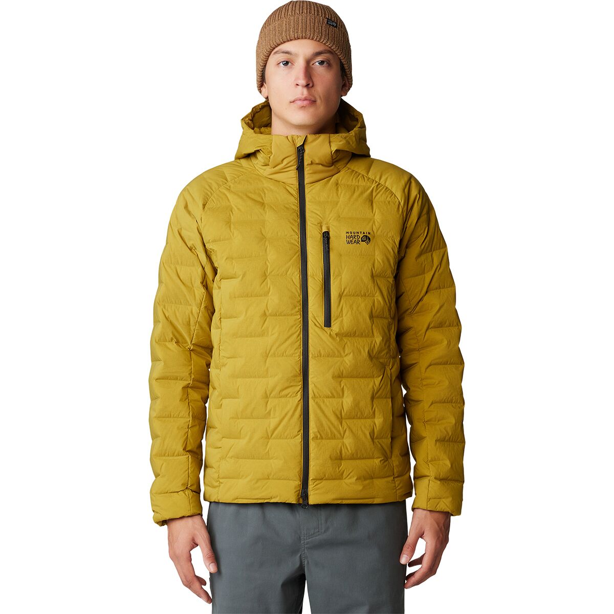 Image of Mountain Hardwear StretchDown Hooded Jacket - Men's Dark Bolt, L
