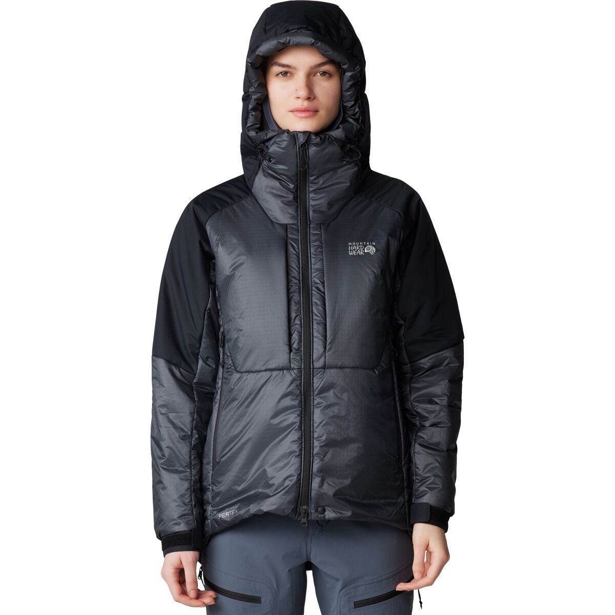 Image of Mountain Hardwear Compressor Alpine Hooded Jacket - Women's Blue Slate/Black, XL