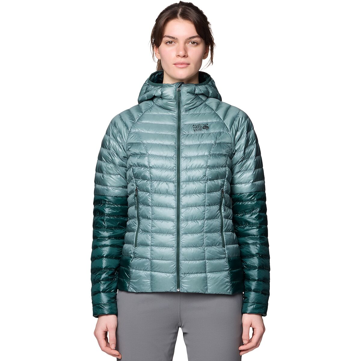 Image of Mountain Hardwear Ghost Whisperer Hooded Down Jacket - Women's Blue Sage/Verve, S