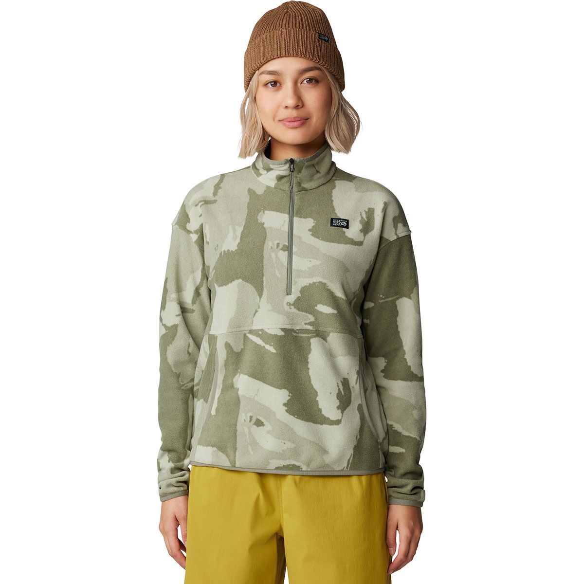 Image of Mountain Hardwear Microchill Pullover - Women's Green Fade Snowdrifts Print, XL