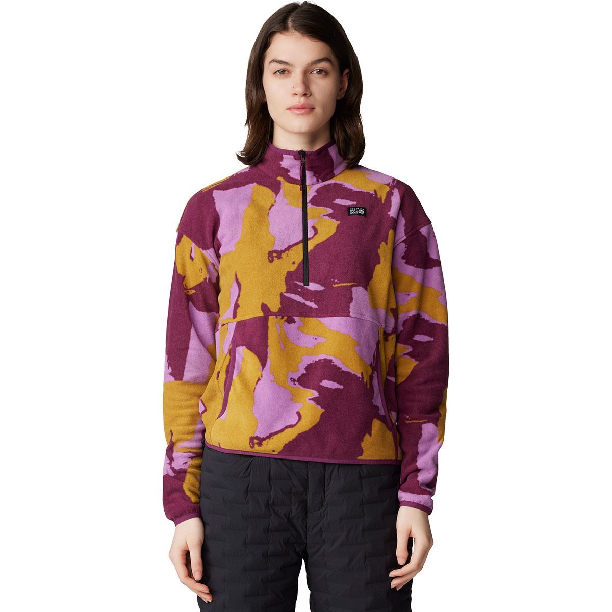 Image of Mountain Hardwear Microchill Pullover - Women's Lilac Glow Snowdrifts Print, XL