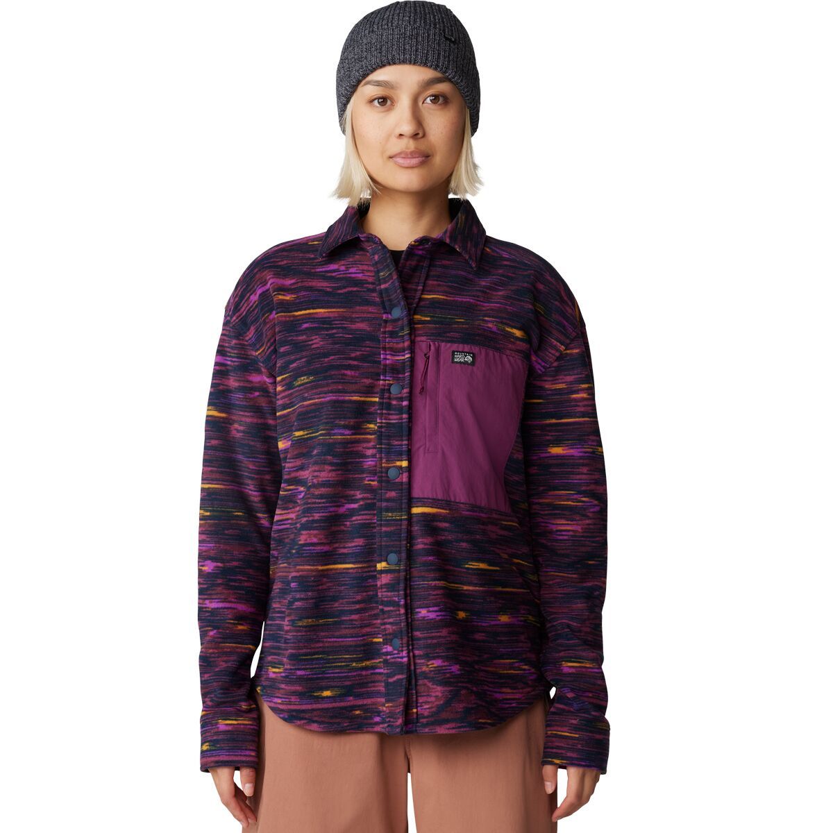 Image of Mountain Hardwear Microchill Shirt - Women's Blackberry Stria Print, S