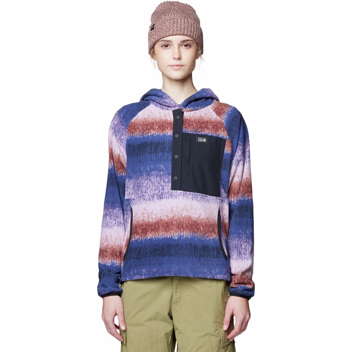 Image of Mountain Hardwear Microchill Snap Neck Pullover - Women's Bourbon Brown Gradient Stripe, L