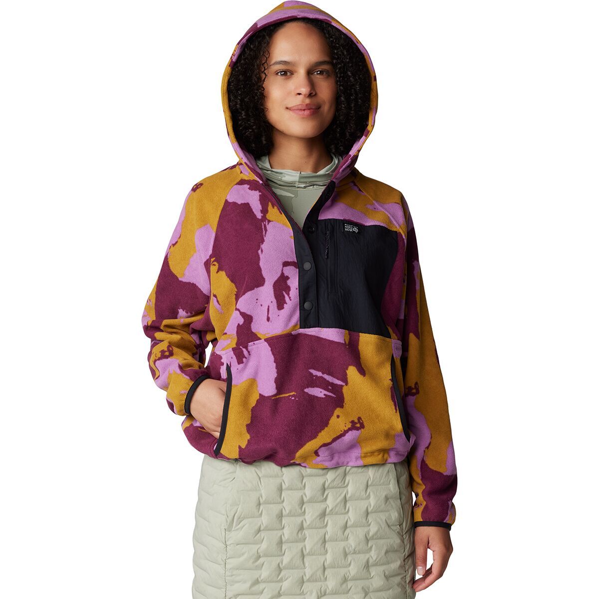 Image of Mountain Hardwear Microchill Snap Neck Pullover - Women's Lilac Glow Snowdrifts Print, XS