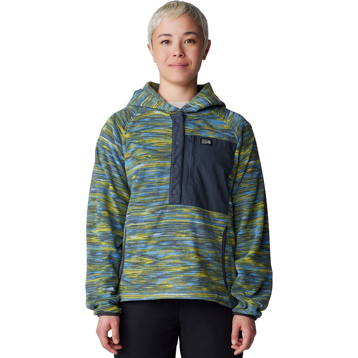 Image of Mountain Hardwear Microchill Snap Neck Pullover - Women's Nitric Blue Stria Print, XS