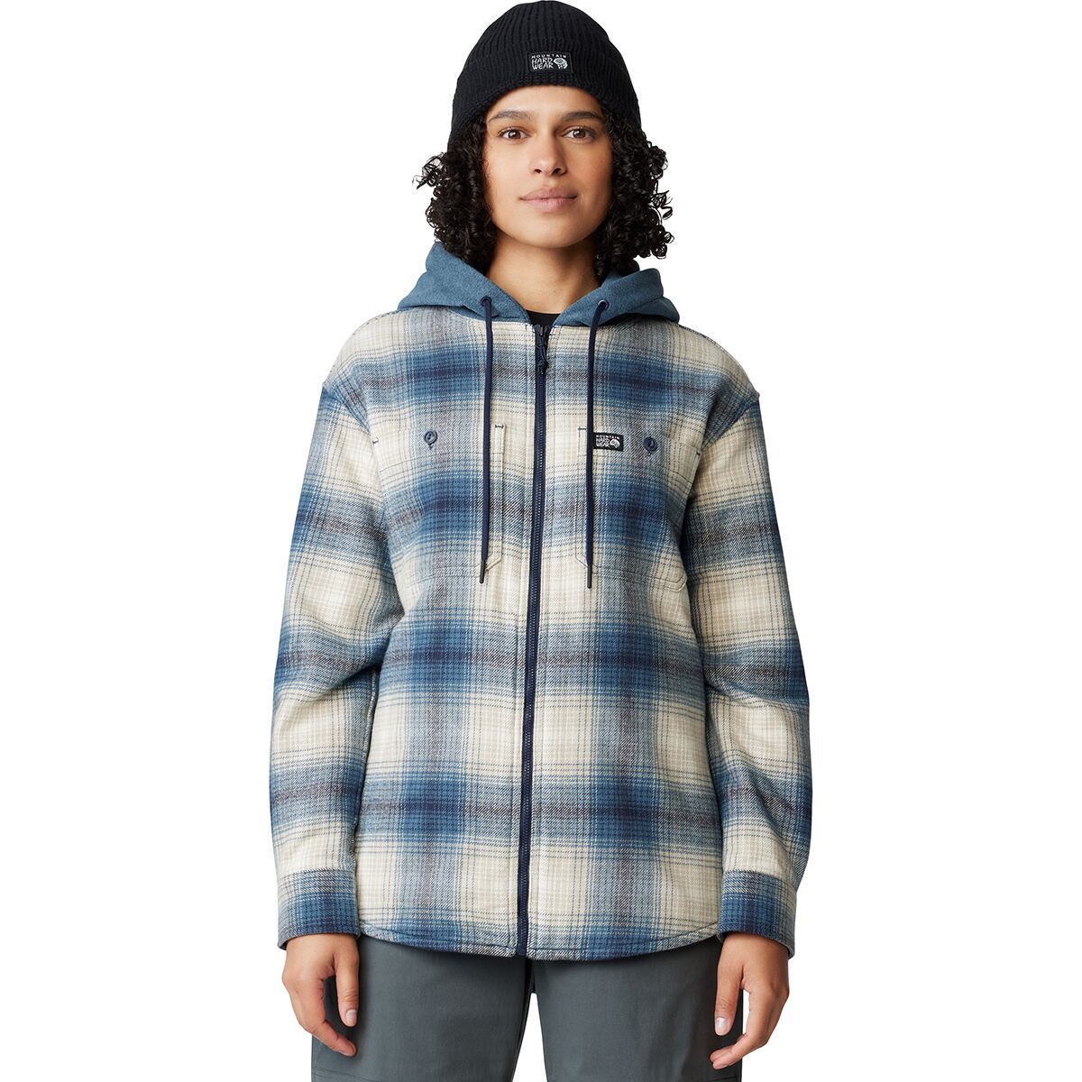 Image of Mountain Hardwear Plusher Microchill Lined Shacket - Women's Asiatic Blue Ombre Buffalo Check, XL