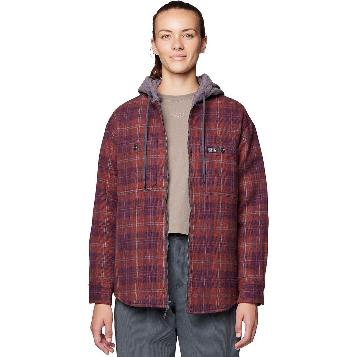 Image of Mountain Hardwear Plusher Microchill Lined Shacket - Women's Blackberry Tartan Plaid, S