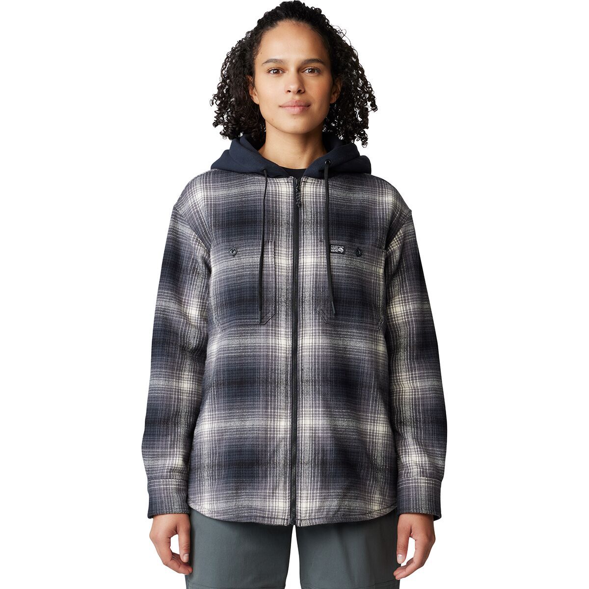 Image of Mountain Hardwear Plusher Microchill Lined Shacket - Women's Black Ombre Buffalo Check, XS