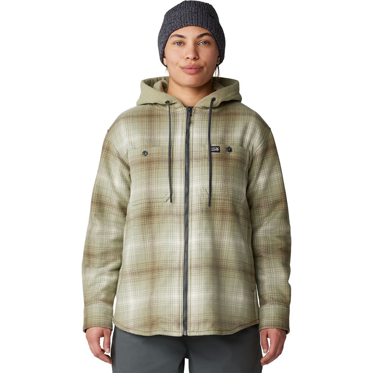Image of Mountain Hardwear Plusher Microchill Lined Shacket - Women's White Sage Ombre Buffalo Check, L