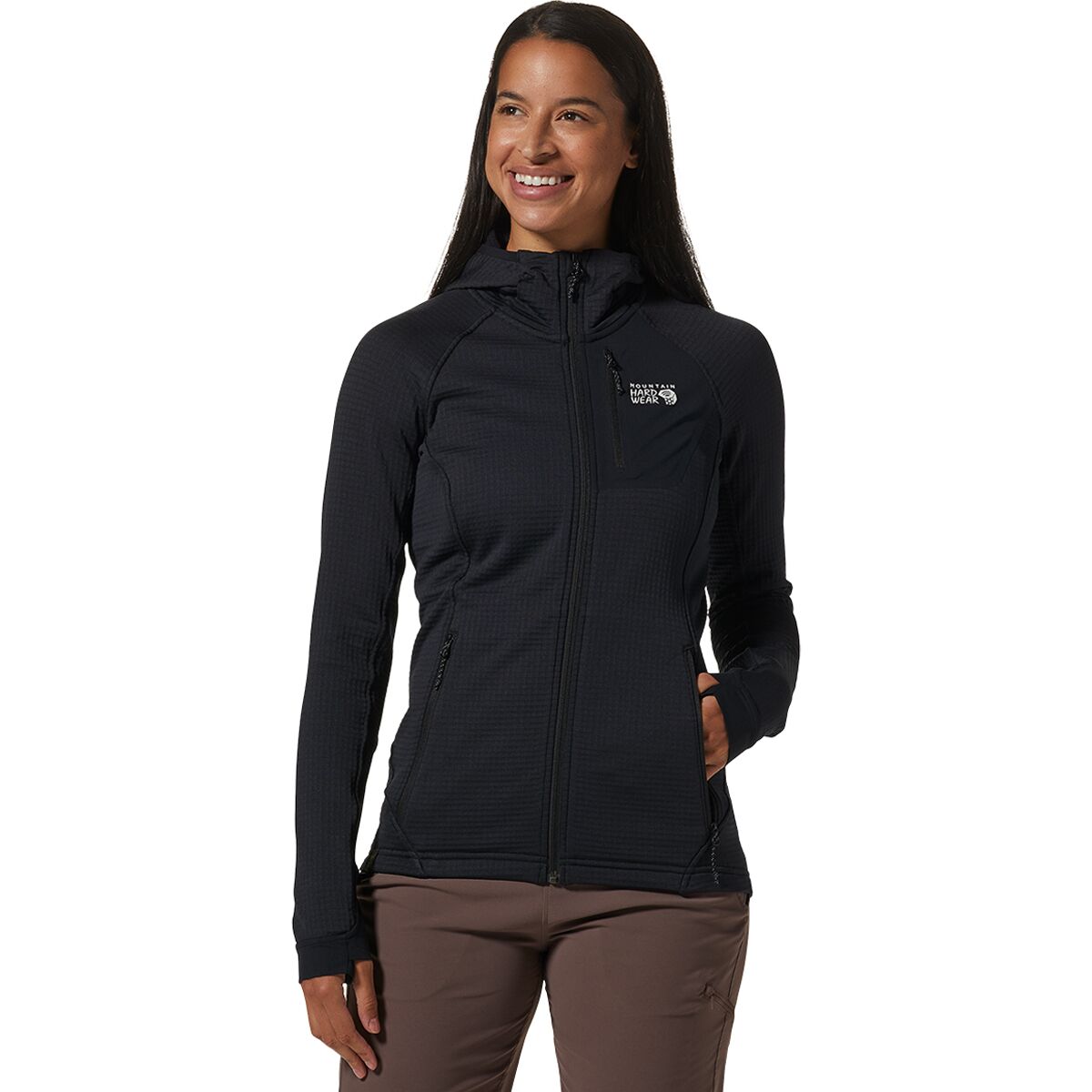 Image of Mountain Hardwear Polartec Power Grid Full-Zip Hooded Jacket - Women's Black, M