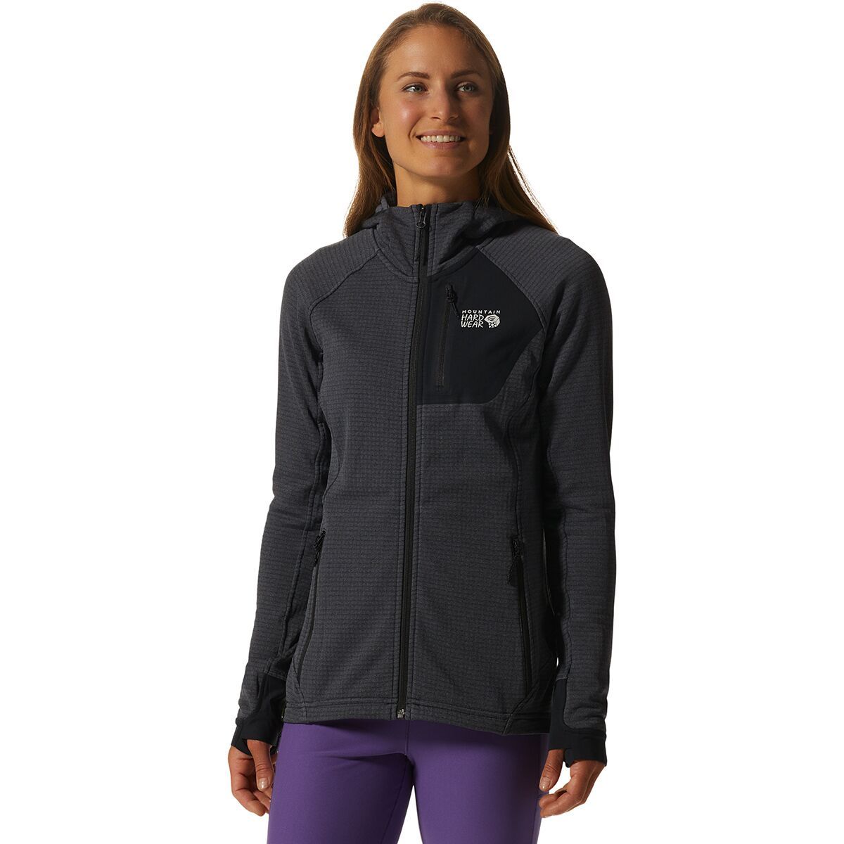 Mountain Hardwear Polartec Power Grid Full-Zip Hooded Jacket  - Women's Blue Slate Heather, L