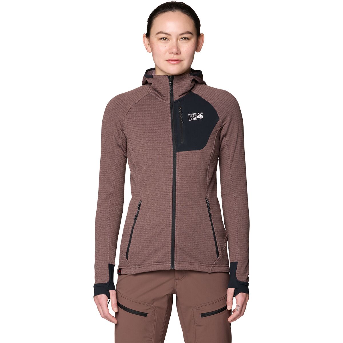 Image of Mountain Hardwear Polartec Power Grid Full-Zip Hooded Jacket - Women's Carob Heather, S