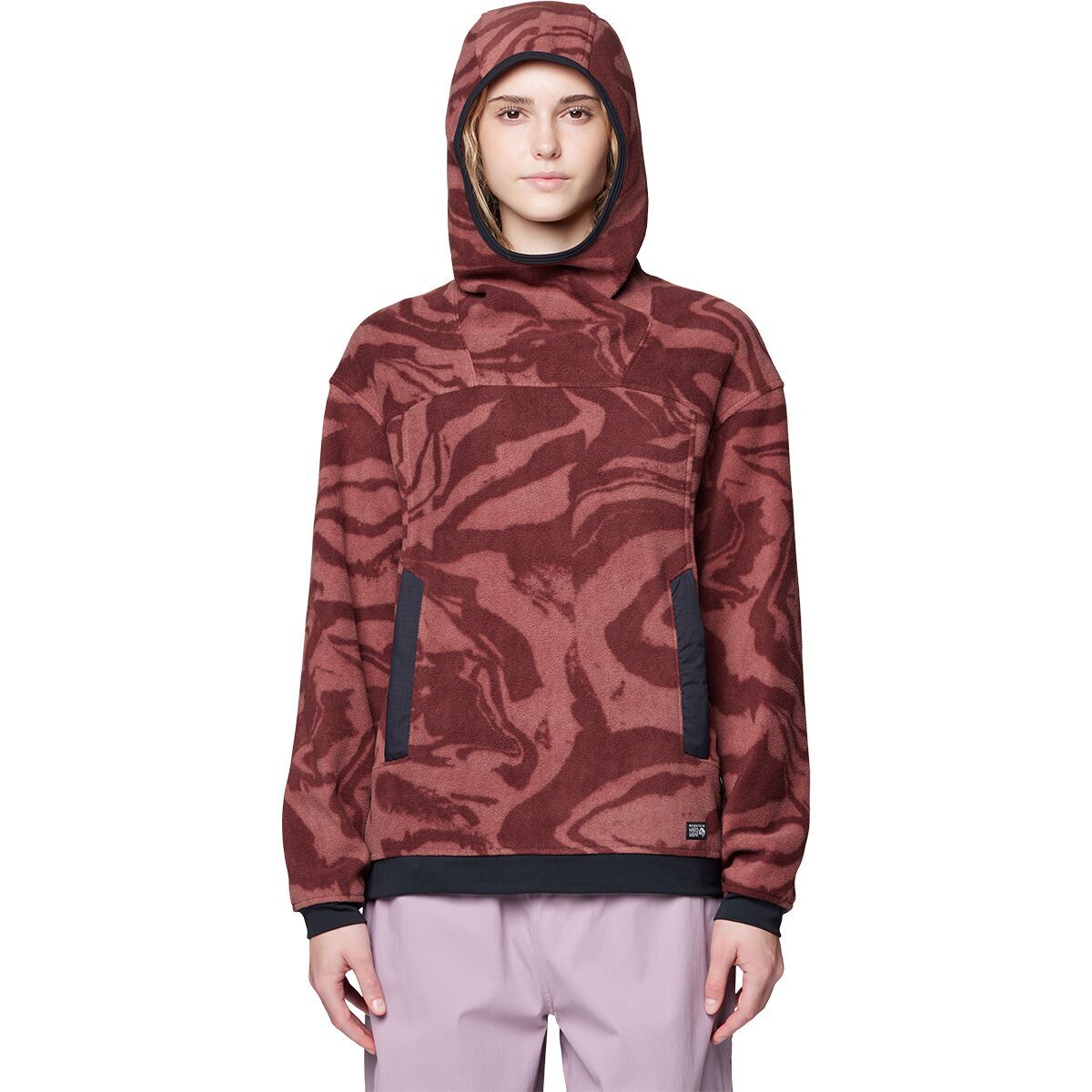 Image of Mountain Hardwear Powder Maven Fleece Pullover Hooded Jacket - Women's Bourbon Brown Rockstrata/Black, L