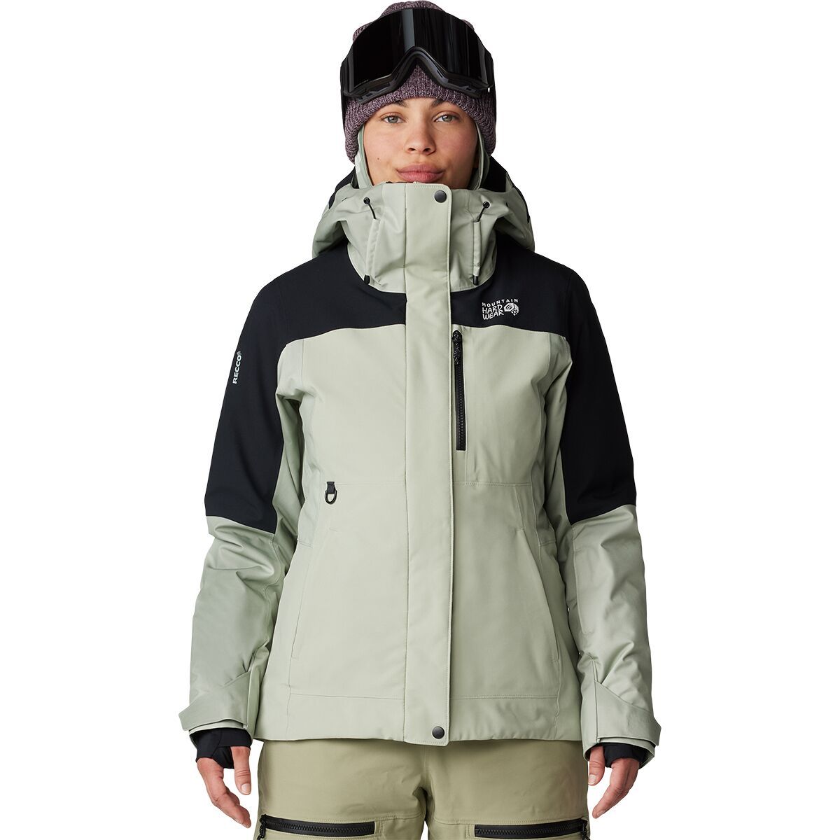 Image of Mountain Hardwear Powder Maven Jacket - Women's White Sage/Mantis Green/Black, M