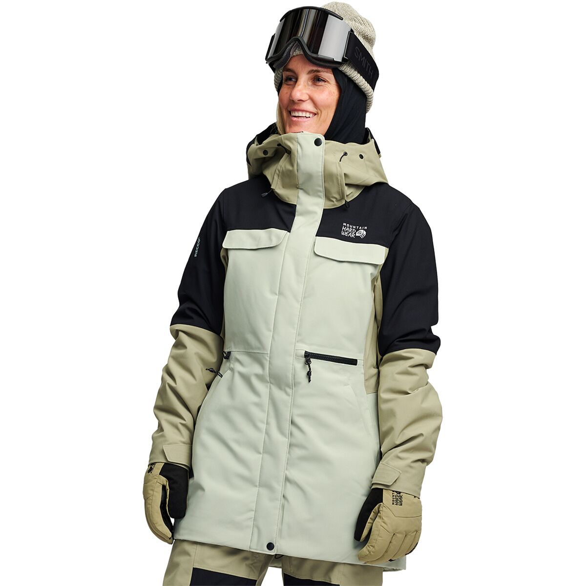 Image of Mountain Hardwear Powder Maven Parka - Women's White Sage/Mantis Green/Black, M