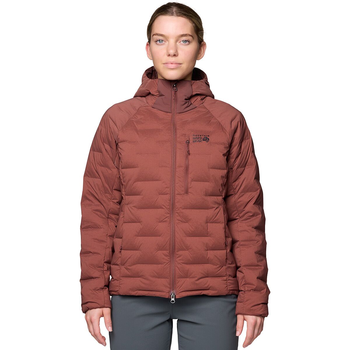 Image of Mountain Hardwear Stretchdown Hooded Jacket - Women's Bourbon Brown, XS