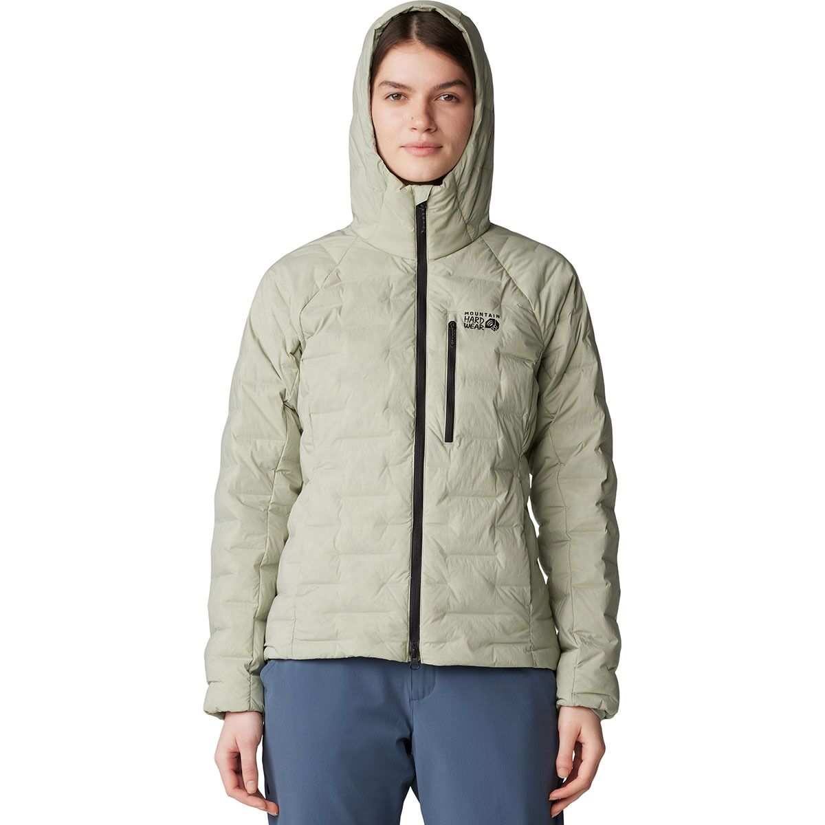 Image of Mountain Hardwear Stretchdown Hooded Jacket - Women's White Sage, M