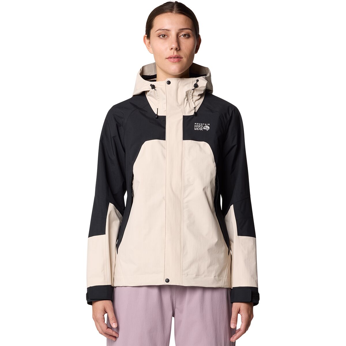 Image of Mountain Hardwear Dry Times Hooded Jacket - Women's Talc/Black, S