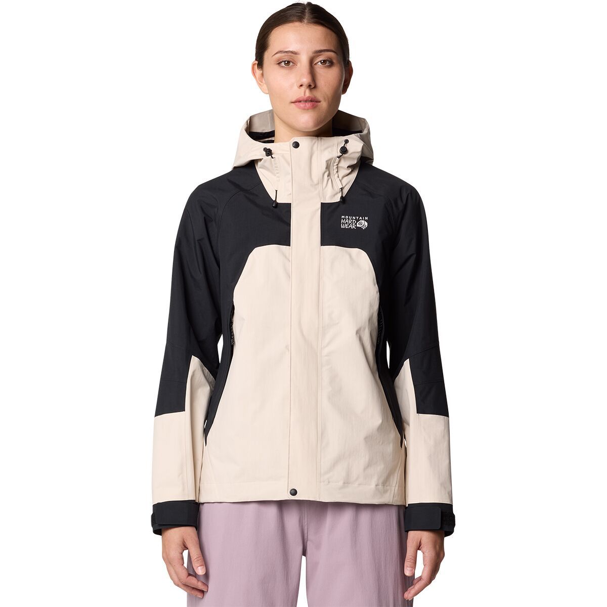 Image of Mountain Hardwear Dry Times Hooded Jacket - Women's Talc/Black, XS