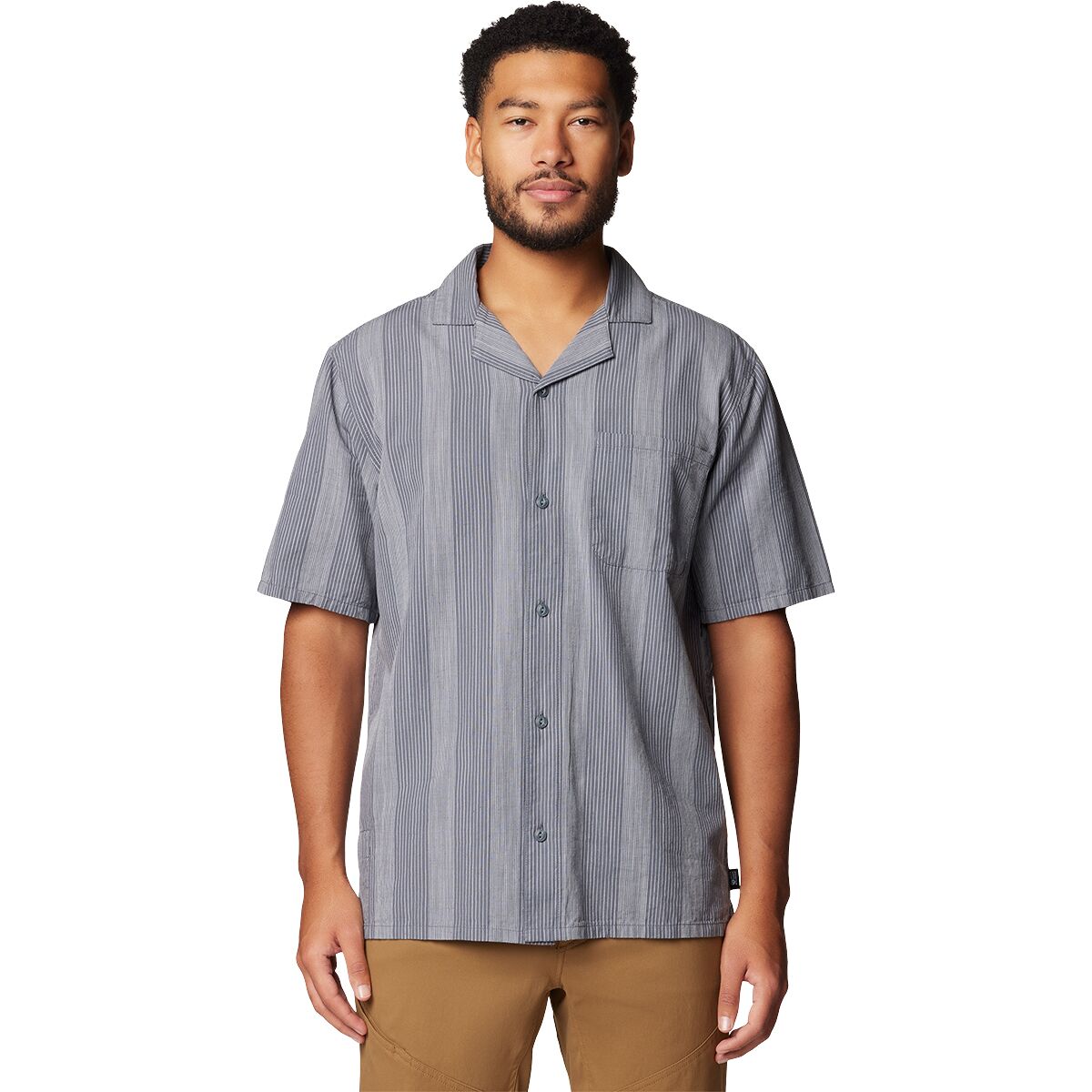 Image of Mountain Hardwear Cottonwood Camp Lite Short-Sleeve Shirt - Mens' Graphite Strata Stripe, S
