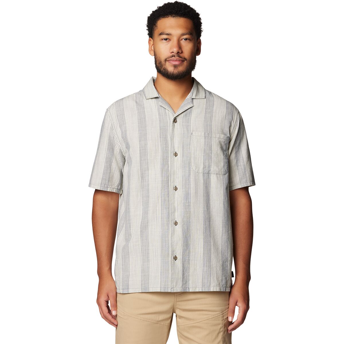 Image of Mountain Hardwear Cottonwood Camp Lite Short-Sleeve Shirt - Mens' Moon Blue Strata Stripe, M