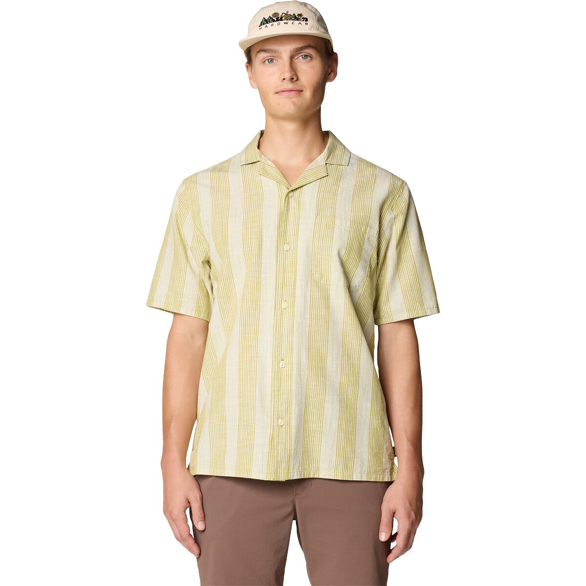 Image of Mountain Hardwear Cottonwood Camp Lite Short-Sleeve Shirt - Mens' Moon Moss Strata Stripe, S