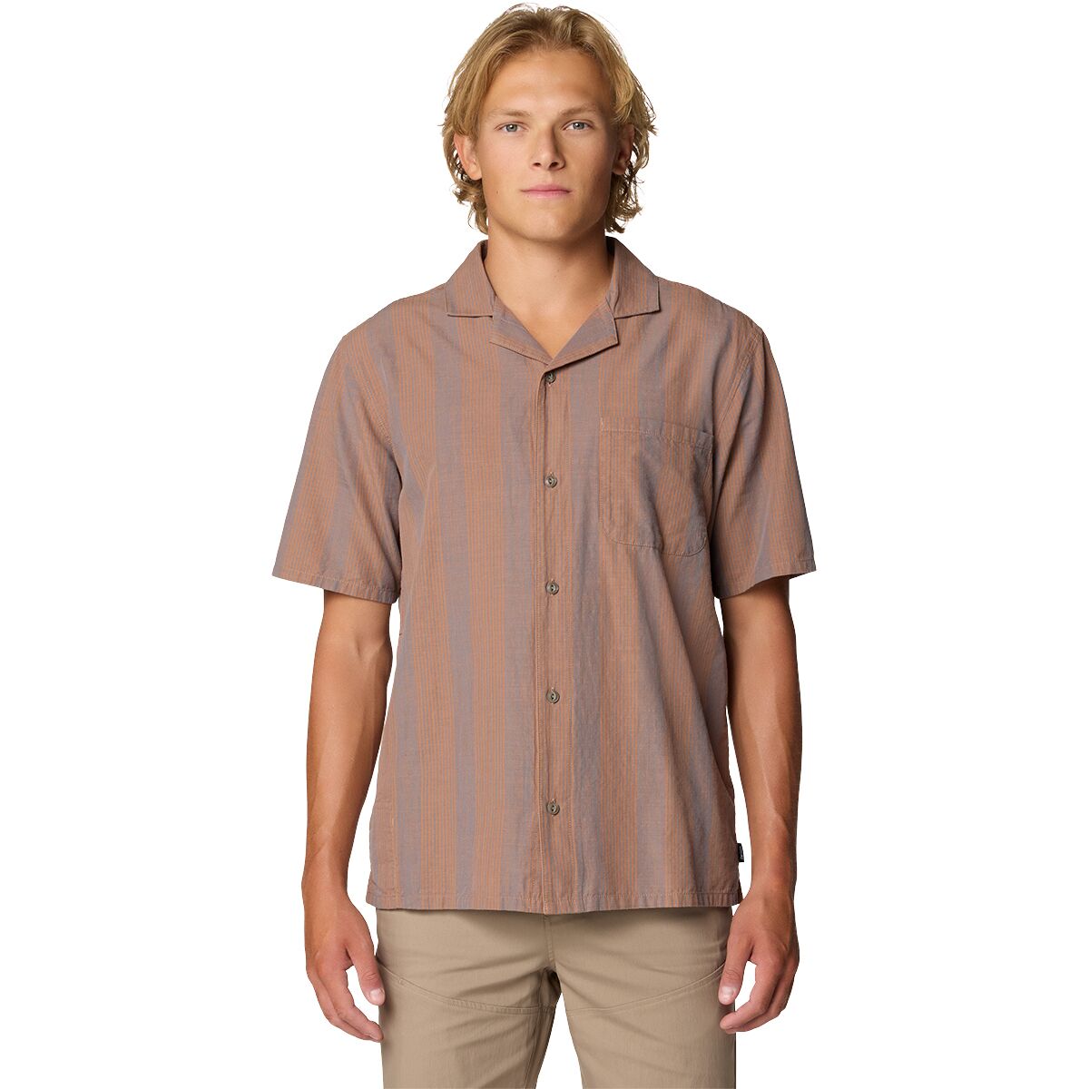 Image of Mountain Hardwear Cottonwood Camp Lite Short-Sleeve Shirt - Mens' New Clay Strata Stripe, L