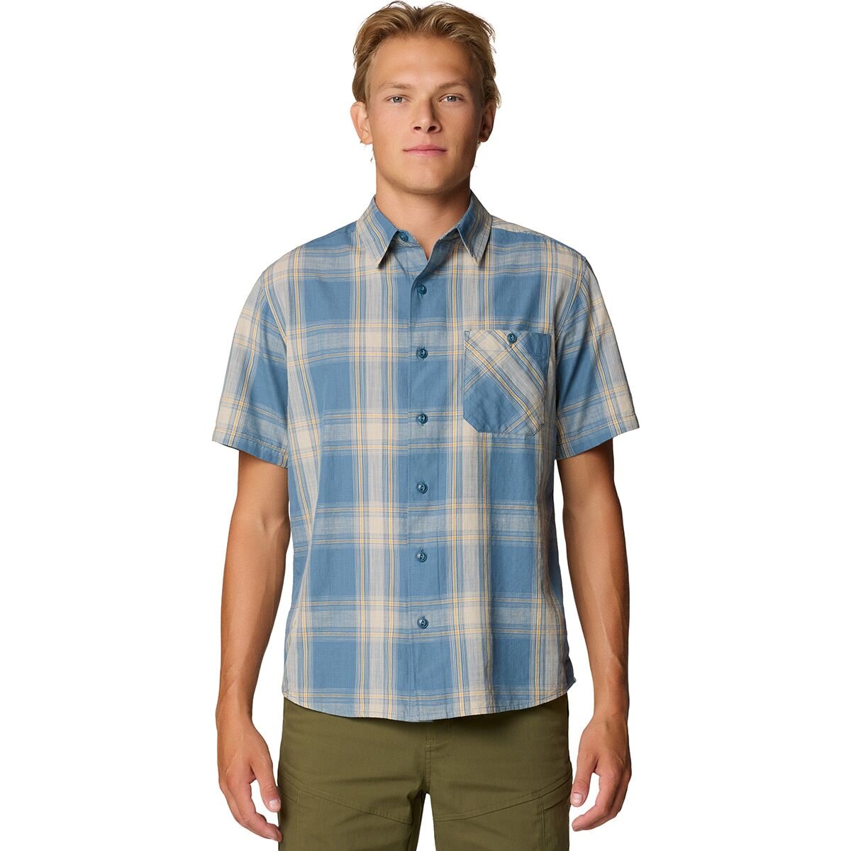 Image of Mountain Hardwear Cottonwood Lite Short-Sleeve Shirt - Men's Adriatic Blue Convoy Plaid, M