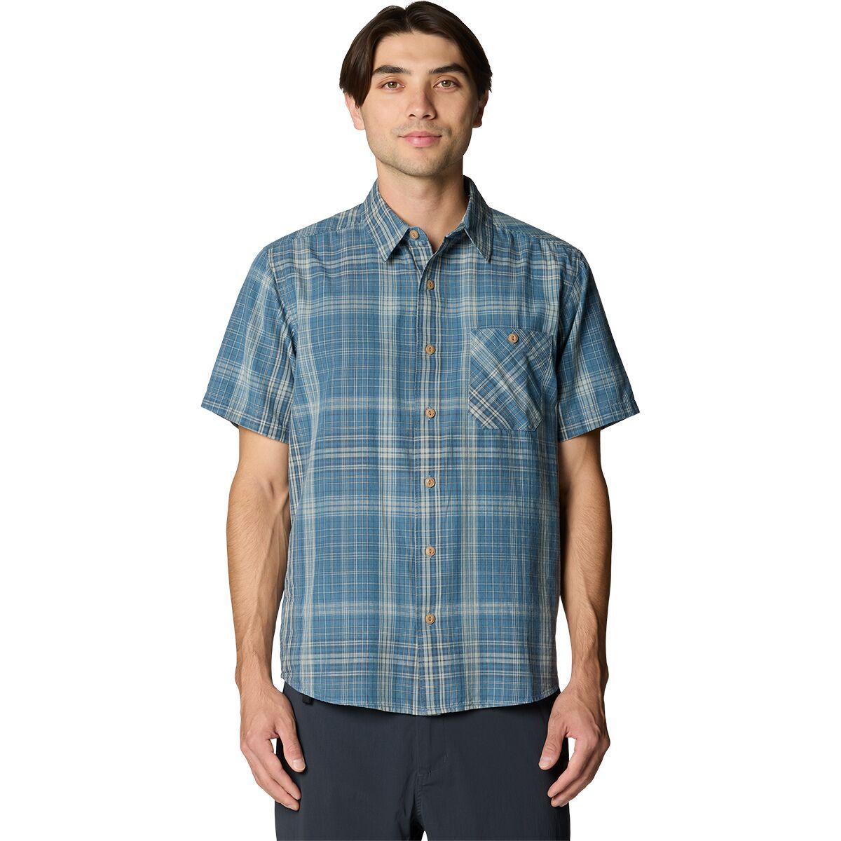 Image of Mountain Hardwear Cottonwood Lite Short-Sleeve Shirt - Men's Adriatic Blue Friction Plaid, S