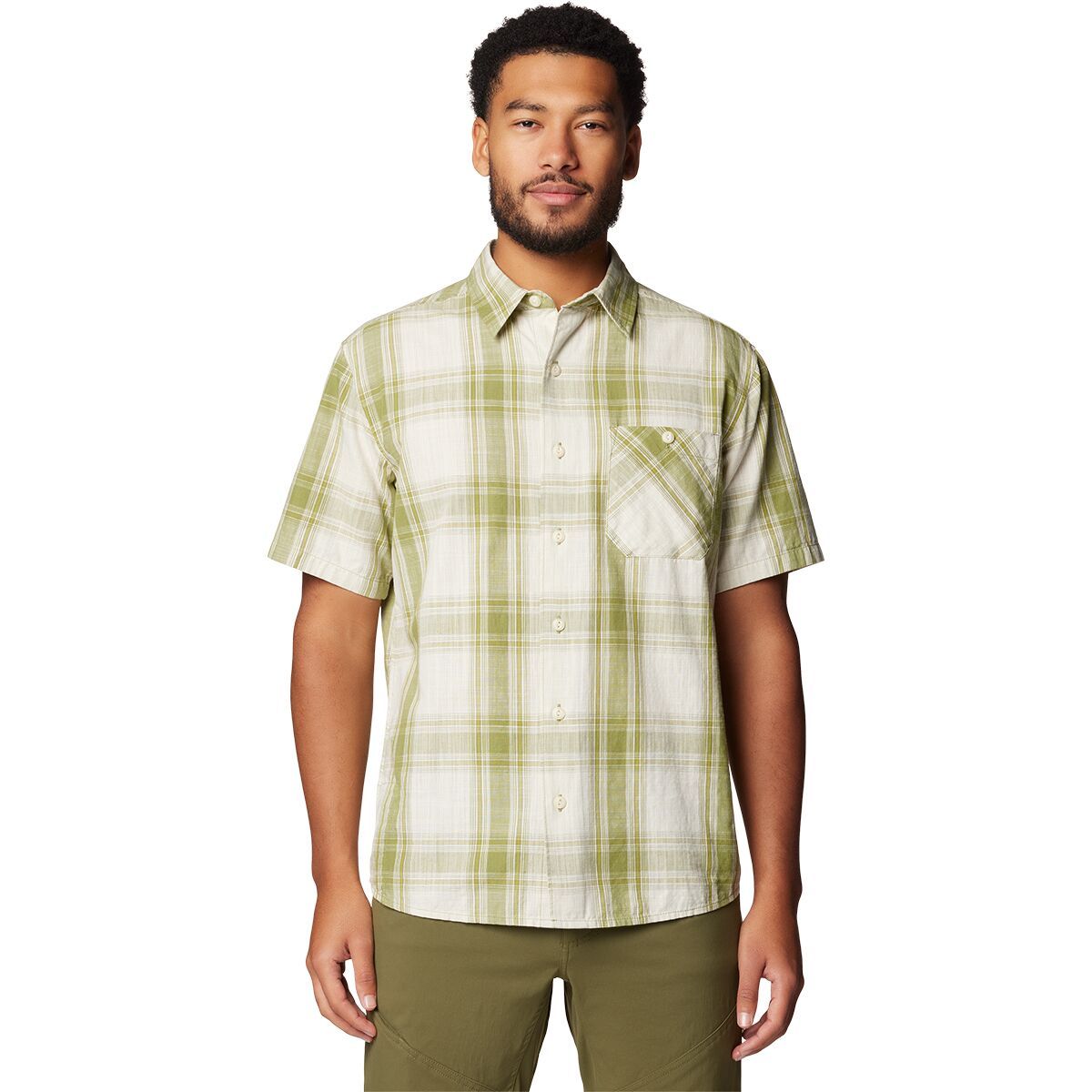 Image of Mountain Hardwear Cottonwood Lite Short-Sleeve Shirt - Men's Light Cactus Convoy Plaid, S