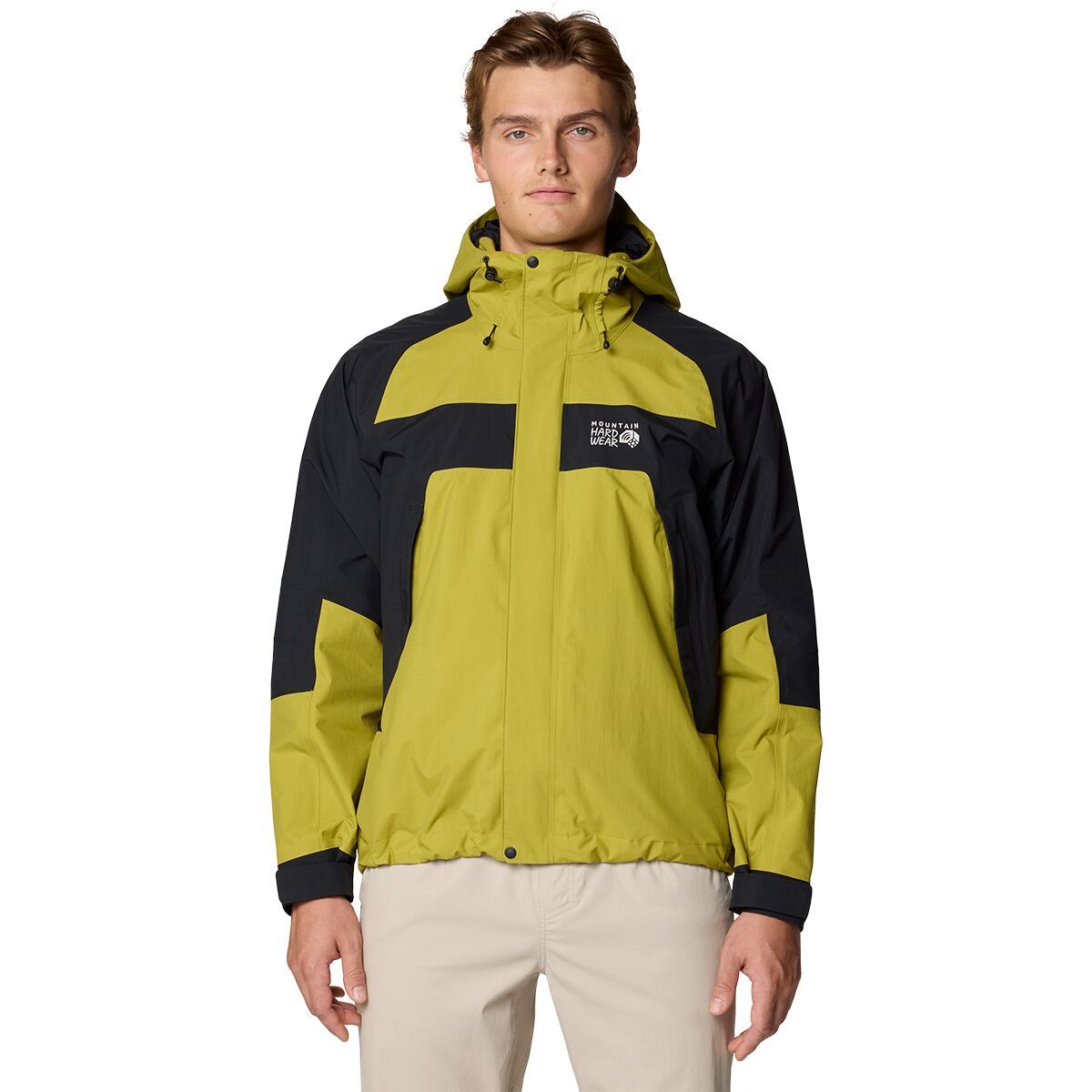 Image of Mountain Hardwear Dry Times Hooded Jacket - Men's Moon Moss/Black, XXL