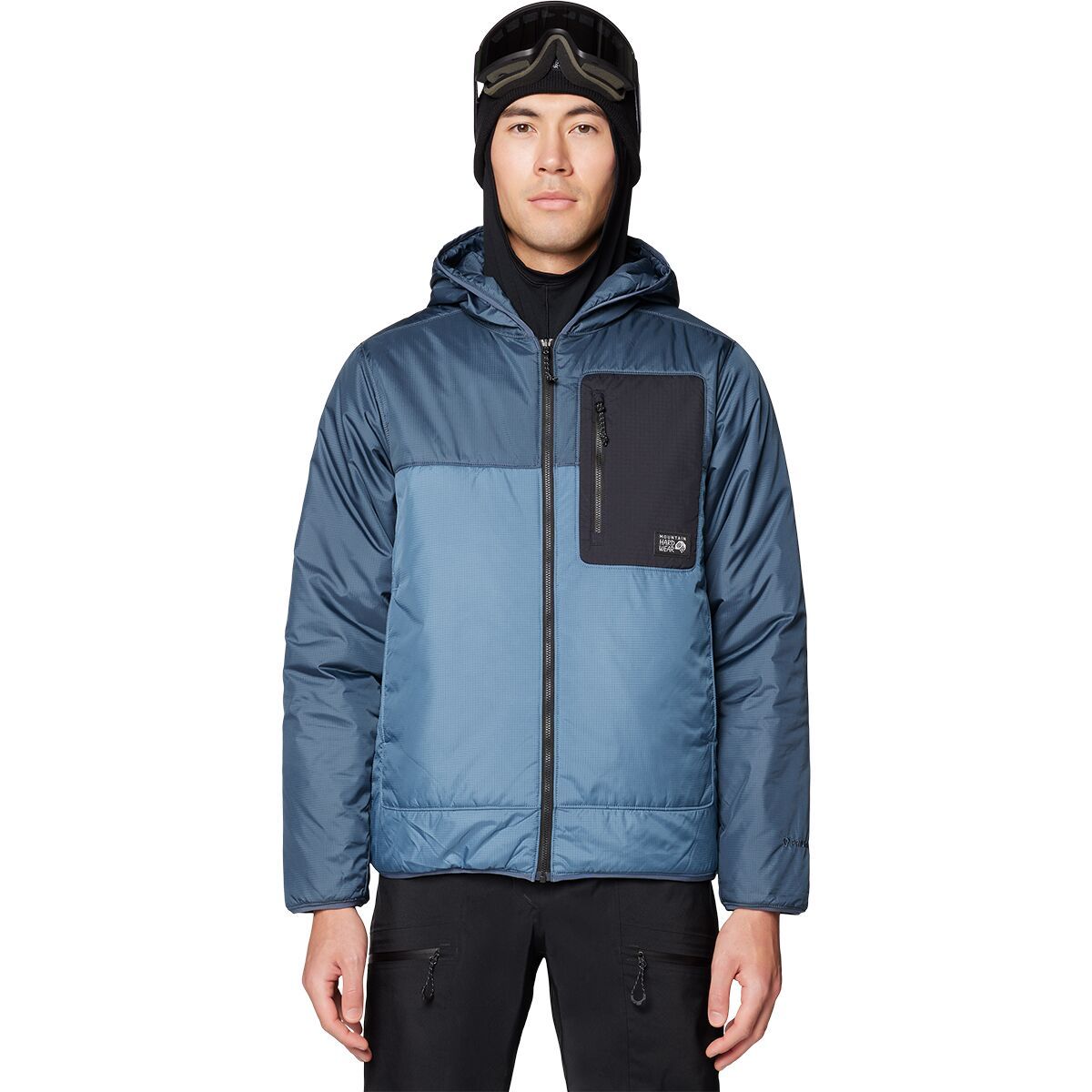 Image of Mountain Hardwear Apres Pro Insulated Hooded Jacket - Men's Adriatic Blue/Moon Blue/Black, M