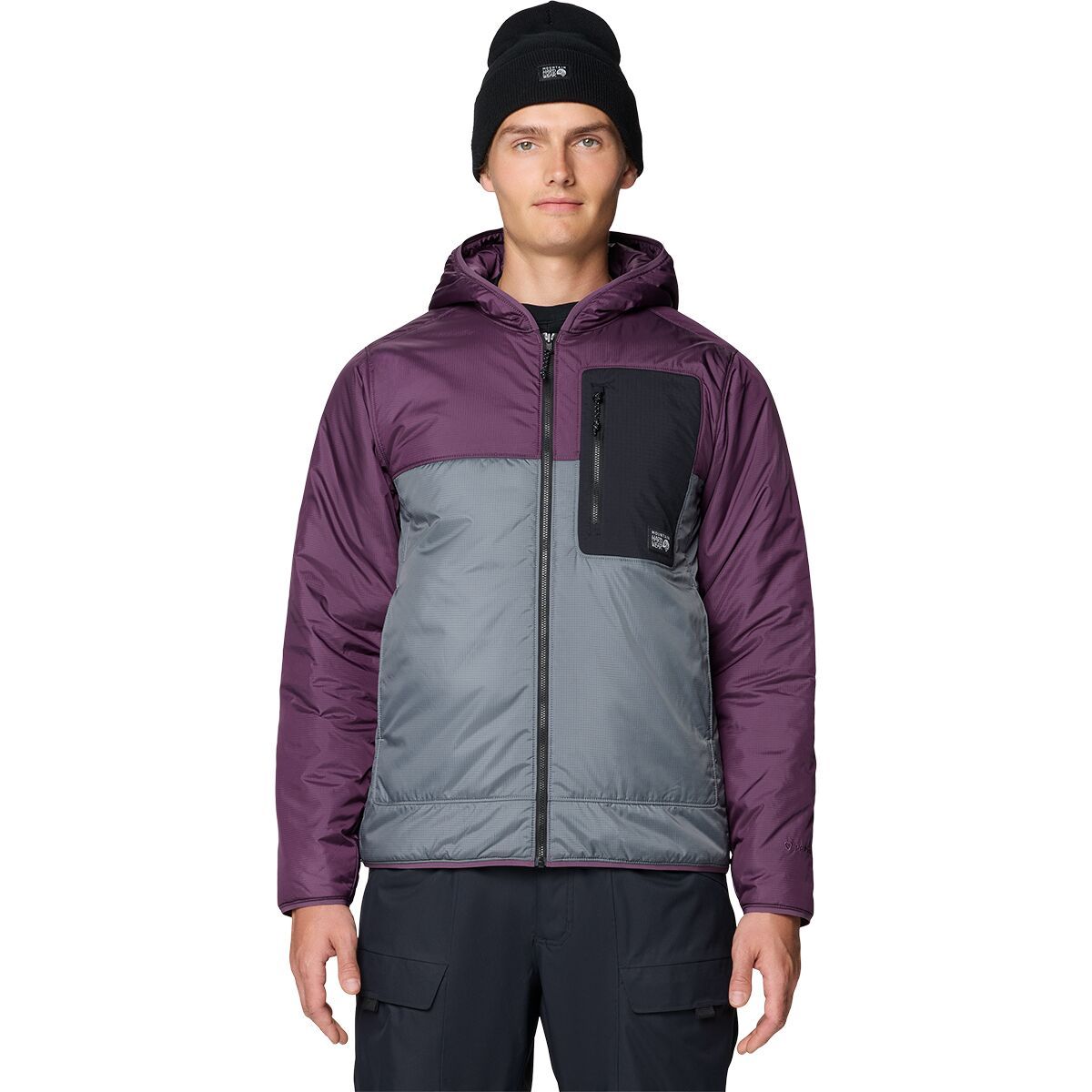 Image of Mountain Hardwear Apres Pro Insulated Hooded Jacket - Men's Foil Grey/Dusty Purple/Black, S