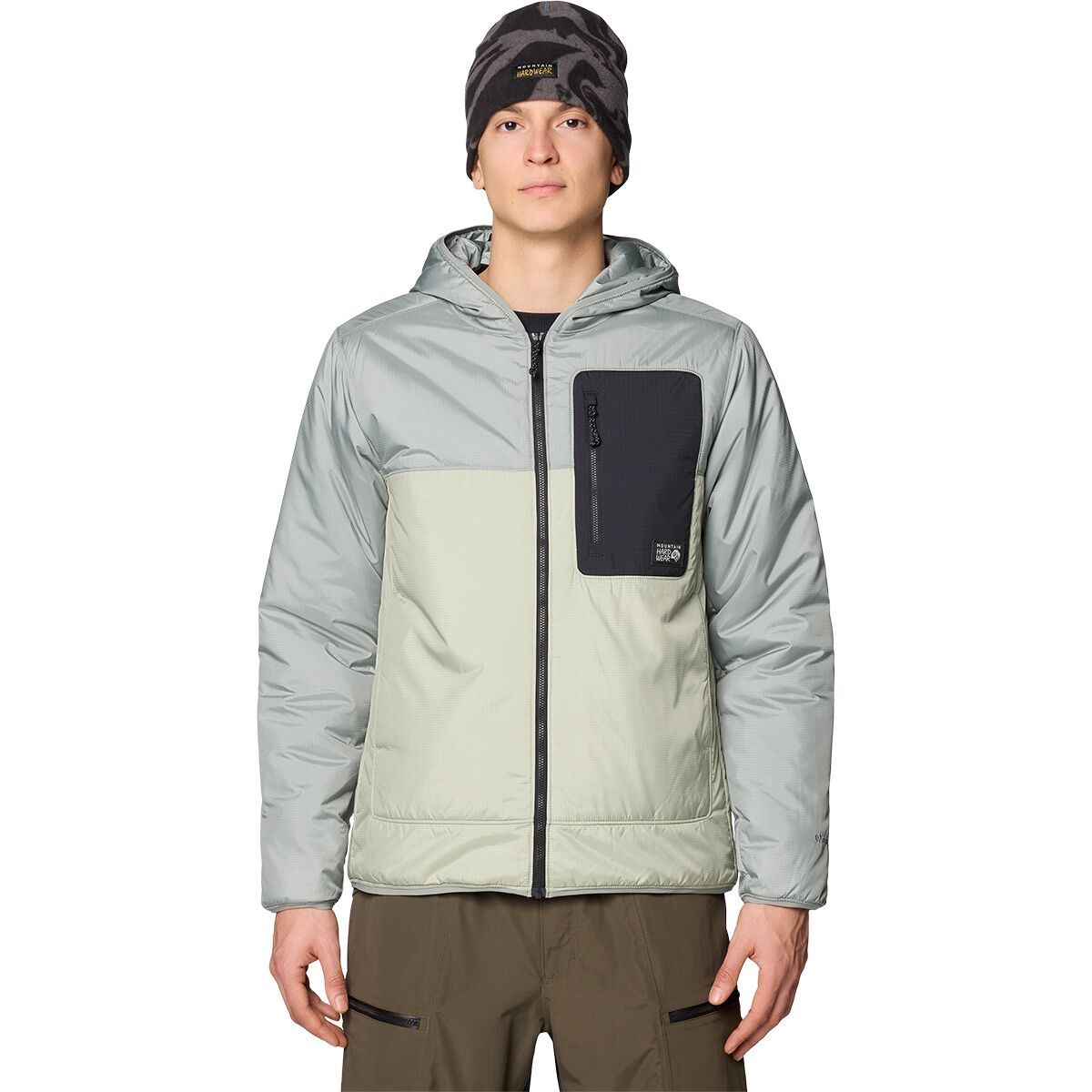 Image of Mountain Hardwear Apres Pro Insulated Hooded Jacket - Men's White Sage/Wet Stone/Black, M