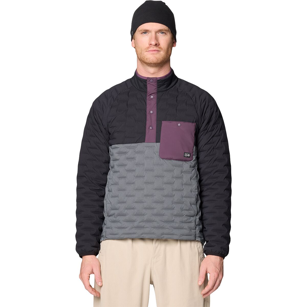 Image of Mountain Hardwear Stretchdown Light Snap Neck Jacket - Men's Foil Grey/Black/Dusty Purple, M