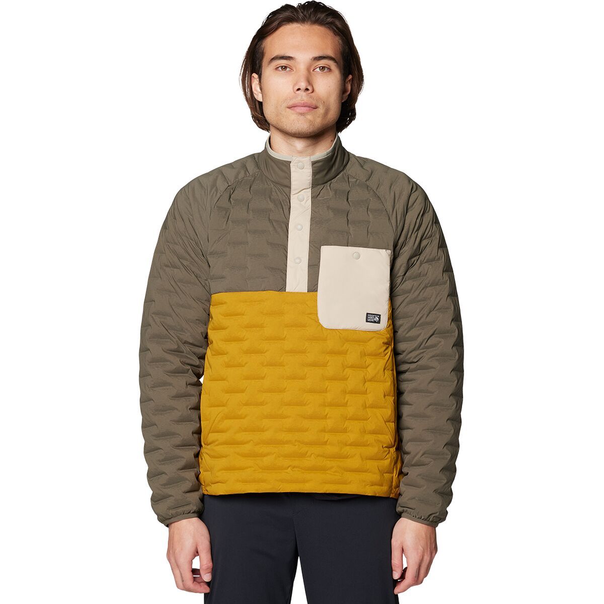 Image of Mountain Hardwear Stretchdown Light Snap Neck Jacket - Men's Olive Gold/Ridgeline/Badlands, M