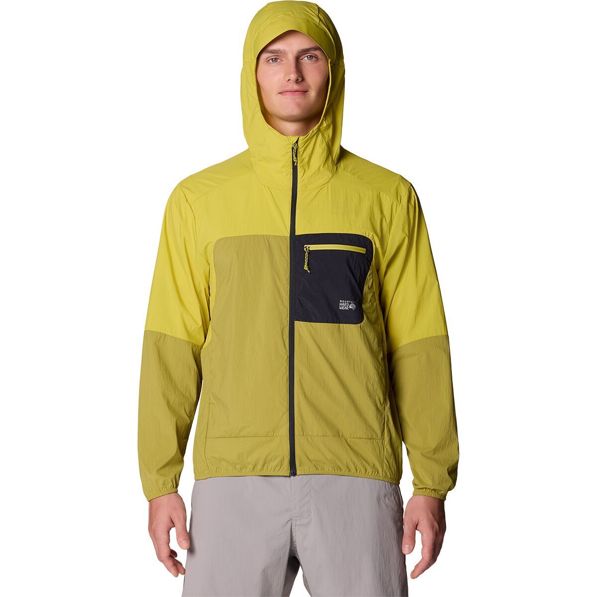 Image of Mountain Hardwear Wind Veil Hooded Jacket - Men's Bright Fatigue/Lucky Chard, L