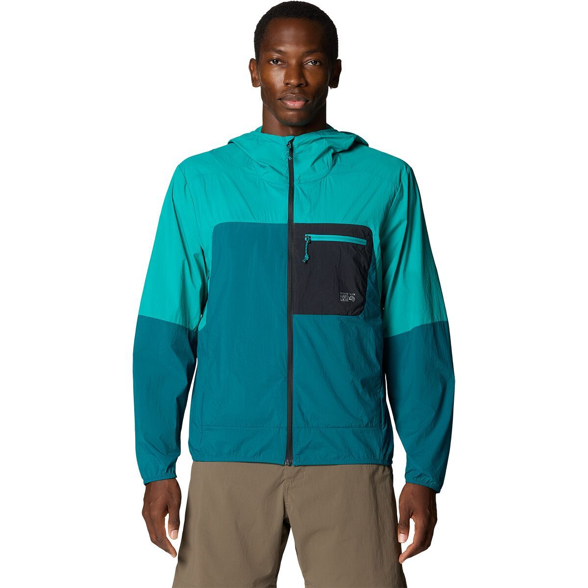 Image of Mountain Hardwear Wind Veil Hooded Jacket - Men's Jack Pine/Blupernova, XXL