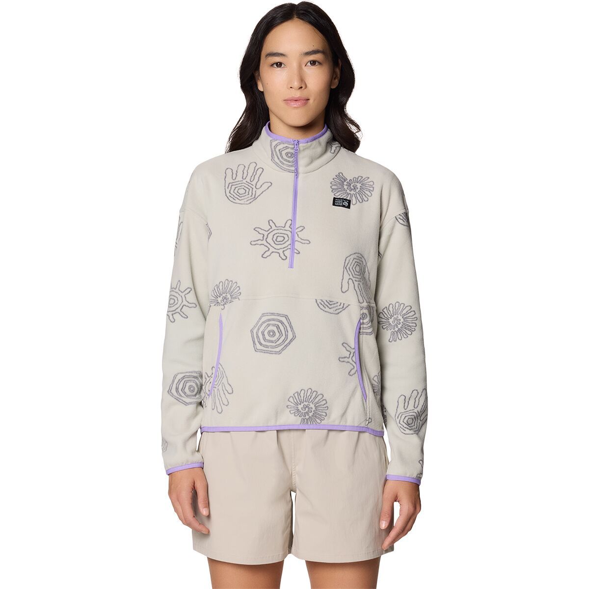 Image of Mountain Hardwear Microchill 1/2-Zip Pullover - Women's Oyster Shell Screens Print, L