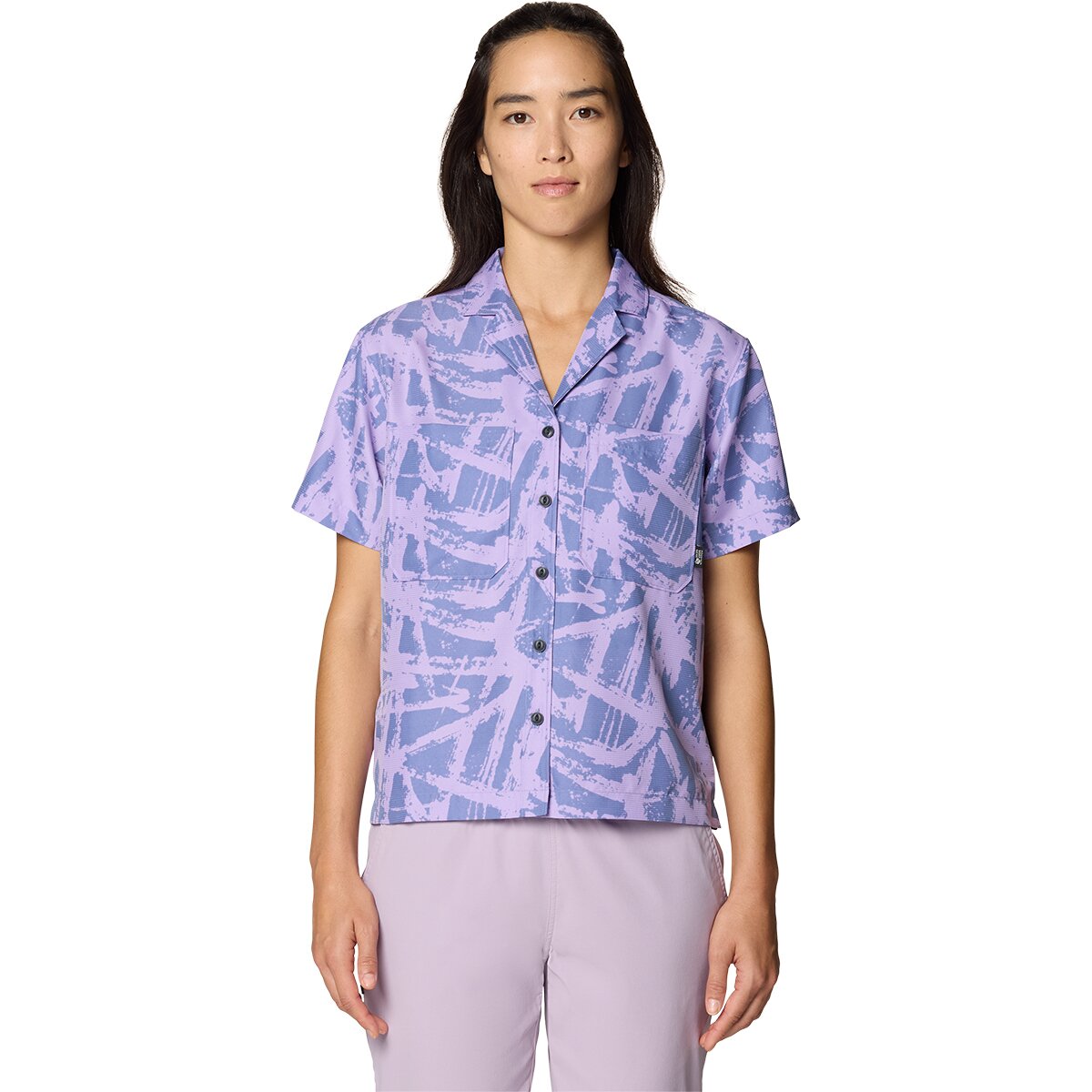Image of Mountain Hardwear Sun Drift Cooling Short-Sleeve Shirt - Women's Best Coast Blue Brushstrokes Print, L