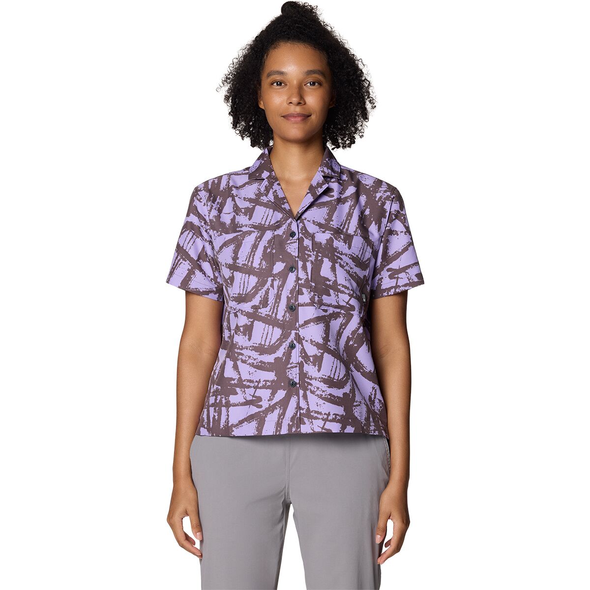Image of Mountain Hardwear Sun Drift Cooling Short-Sleeve Shirt - Women's Purple Sage Brushstrokes Print, XS