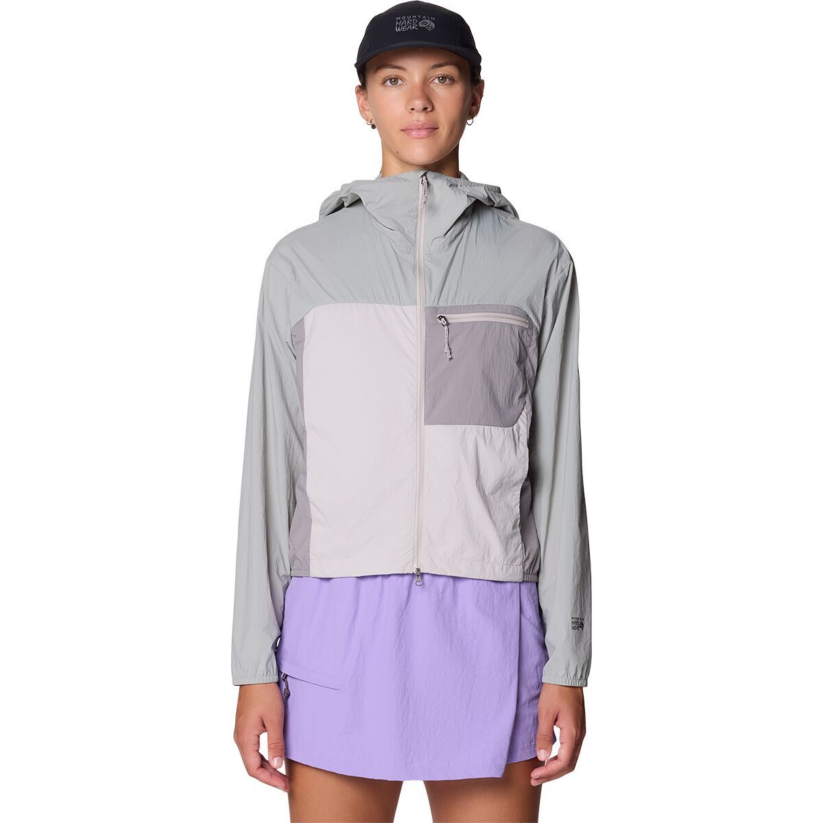 Image of Mountain Hardwear Wind Veil Hooded Jacket - Women's Half Moon Grey/City Fog/Approaching St, M