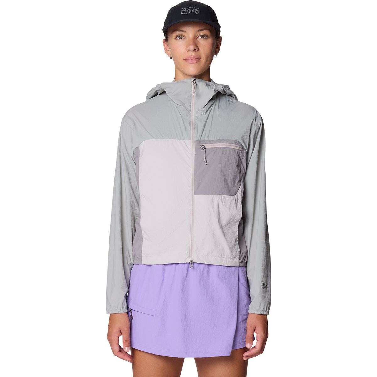 Image of Mountain Hardwear Wind Veil Hooded Jacket - Women's Half Moon Grey/City Fog/Approaching St, M