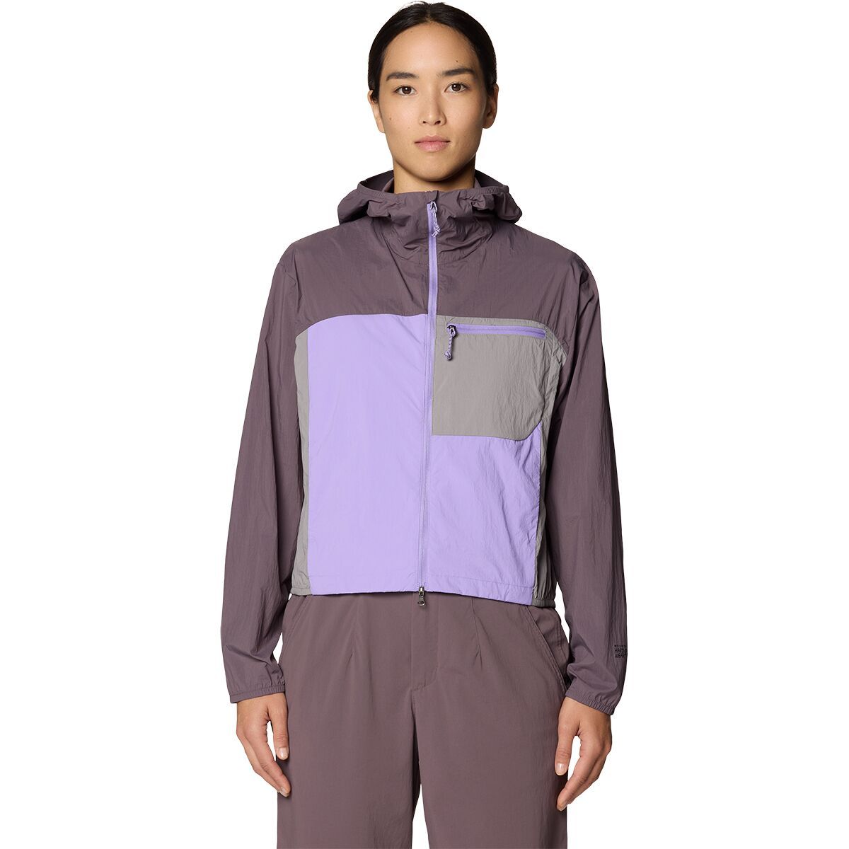 Image of Mountain Hardwear Wind Veil Hooded Jacket - Women's Purple Sage/Harbor Violet/Approaching, XL